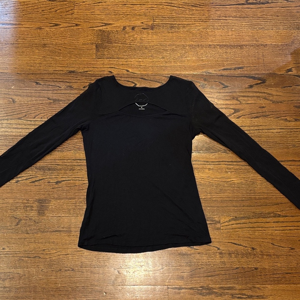 Elegant Mesh Black Long Sleeve Top with Cutout on Chest